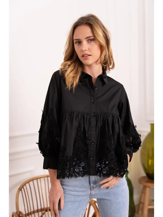 Aimee Cotton and lace black shirt