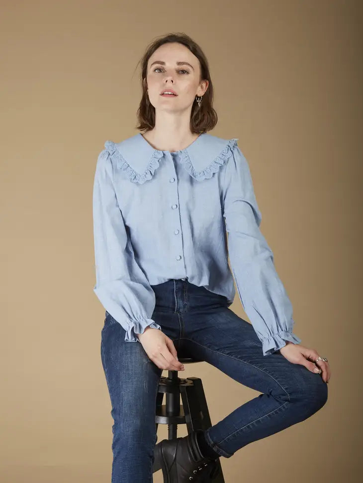 Clementine long sleeve blue shirt with collar