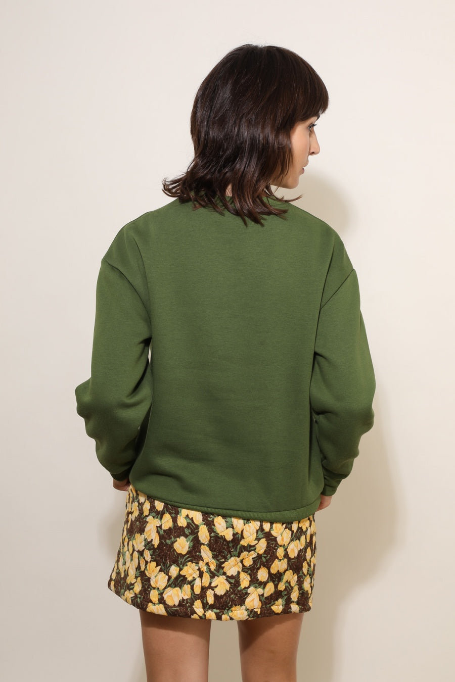 Khaki green cotton round neck jumper