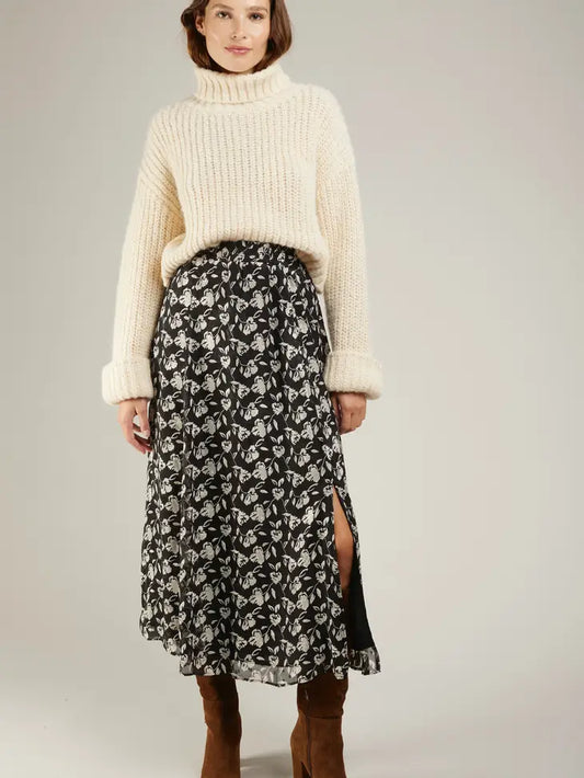 Floral Flowy Black and White Skirt
