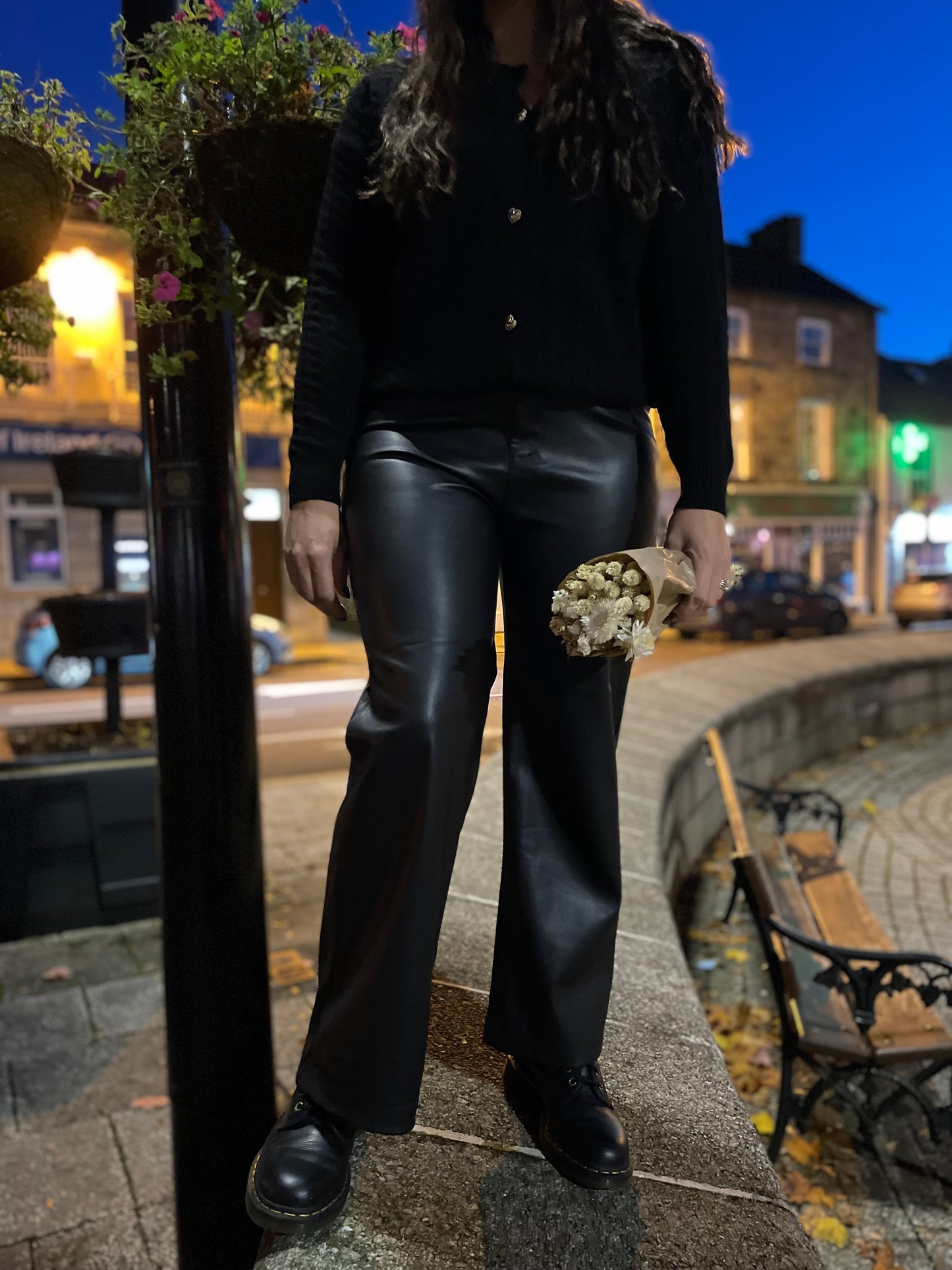 leather look wide leg trousers