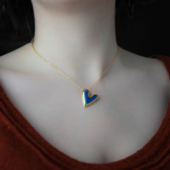 'Something Blue' - Wedgewood Blue And Gold Heart Necklace